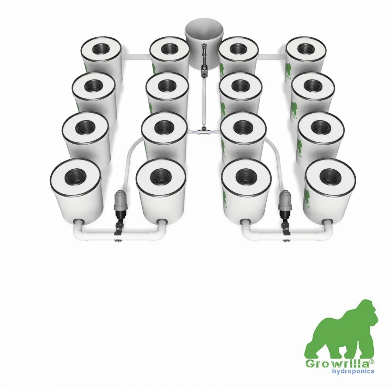 Growrilla RDWC PRO_16-Topfe 19L in 4 Reihen Details 1